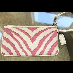 COACH Pink and White Zebra Wristlet